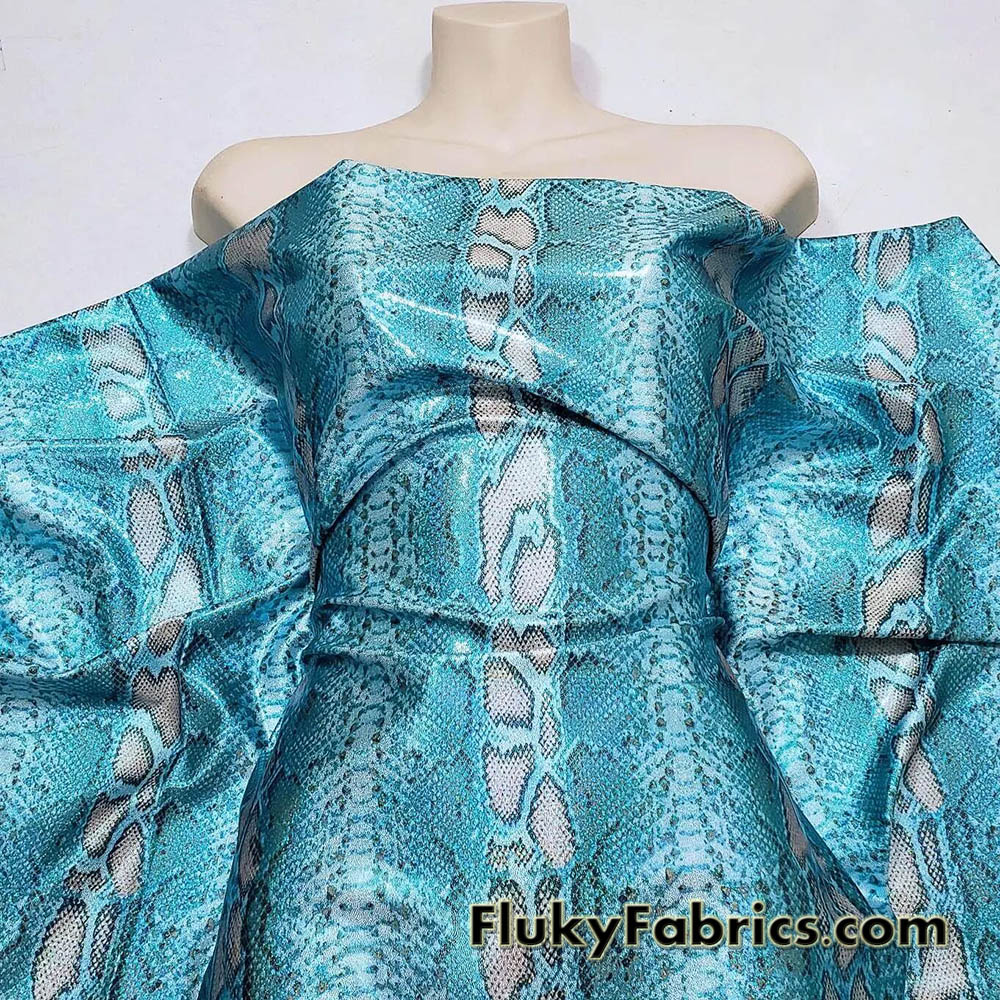 Shiny Blue Snake Skin with Lurex Nylon Spandex Bikini Swimsuit Swimwear Fabric