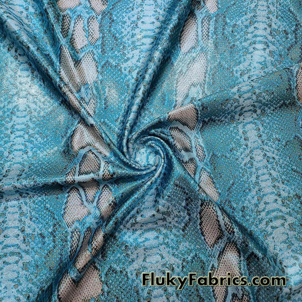 Shiny Blue Snake Skin with Lurex Nylon Spandex Bikini Swimsuit Swimwear Fabric