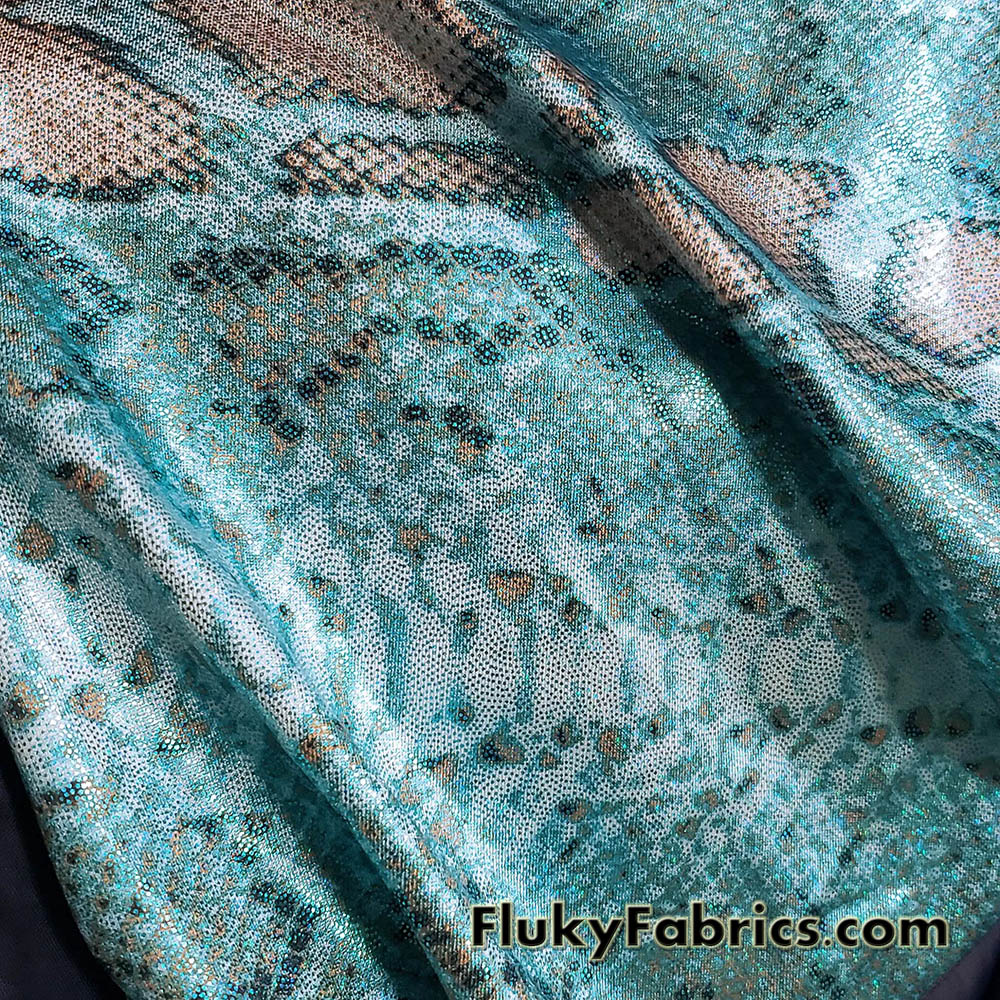Shiny Blue Snake Skin with Lurex Nylon Spandex Bikini Swimsuit Swimwear Fabric