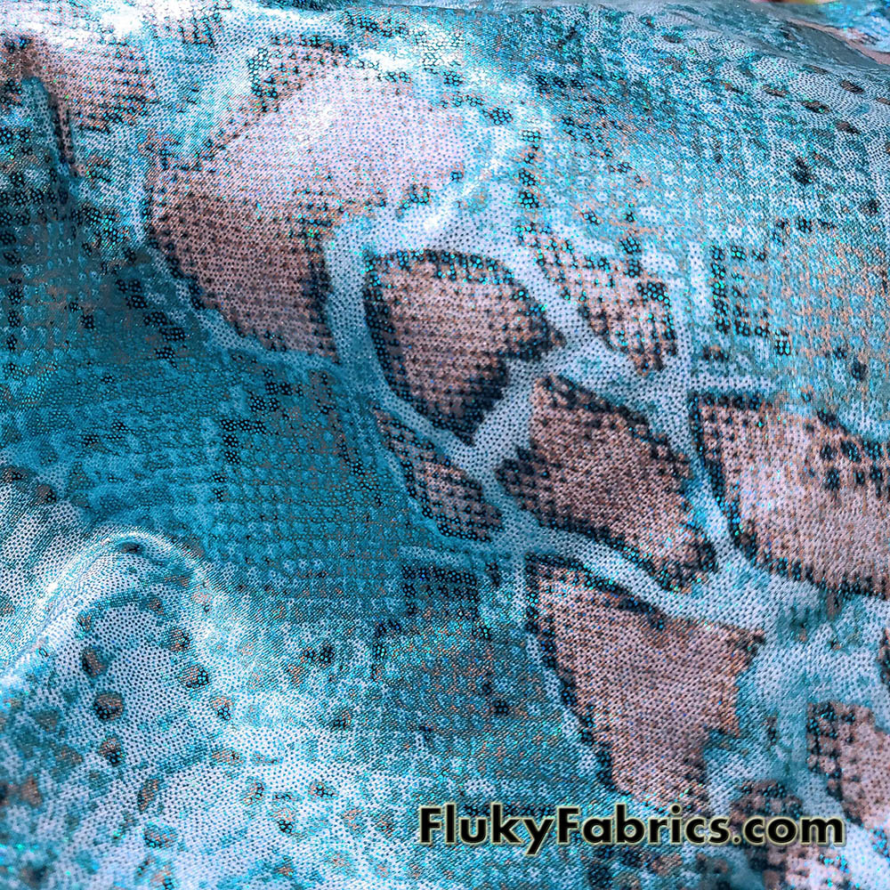Shiny Blue Snake Skin with Lurex Nylon Spandex Bikini Swimsuit Swimwear Fabric