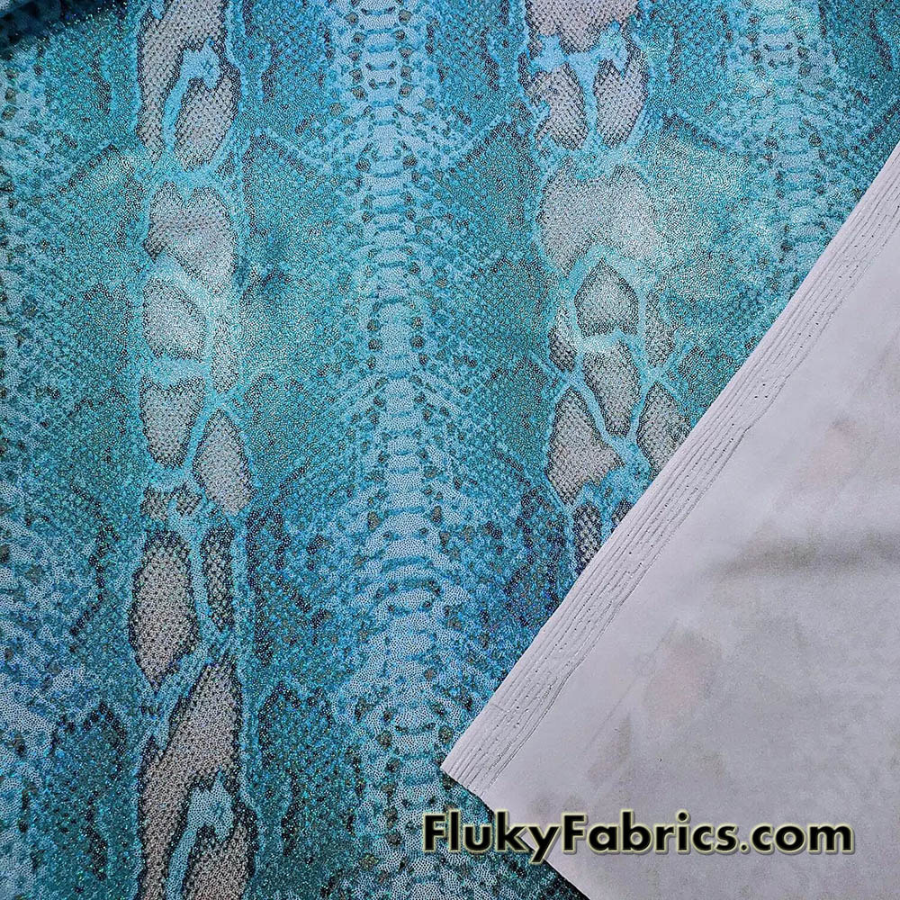 Shiny Blue Snake Skin with Lurex Nylon Spandex Bikini Swimsuit Swimwear Fabric