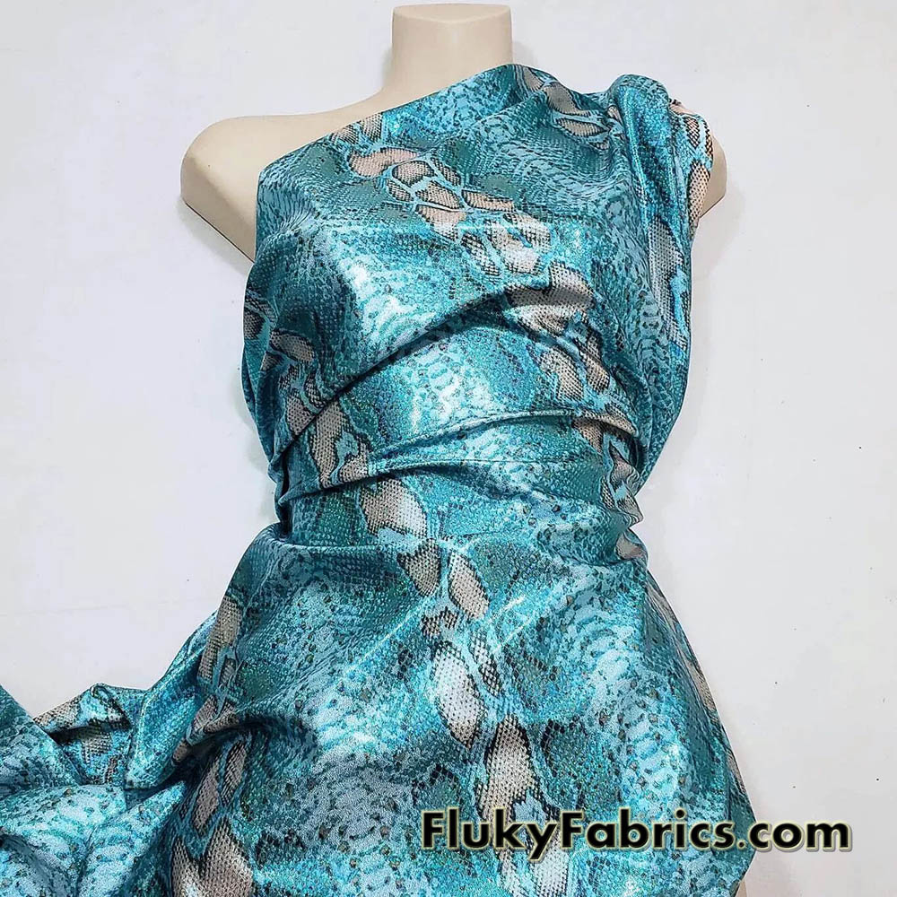 Shiny Blue Snake Skin with Lurex Nylon Spandex Bikini Swimsuit Swimwear Fabric